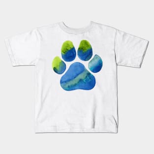 Blue Green Paw Print Kids T-Shirt